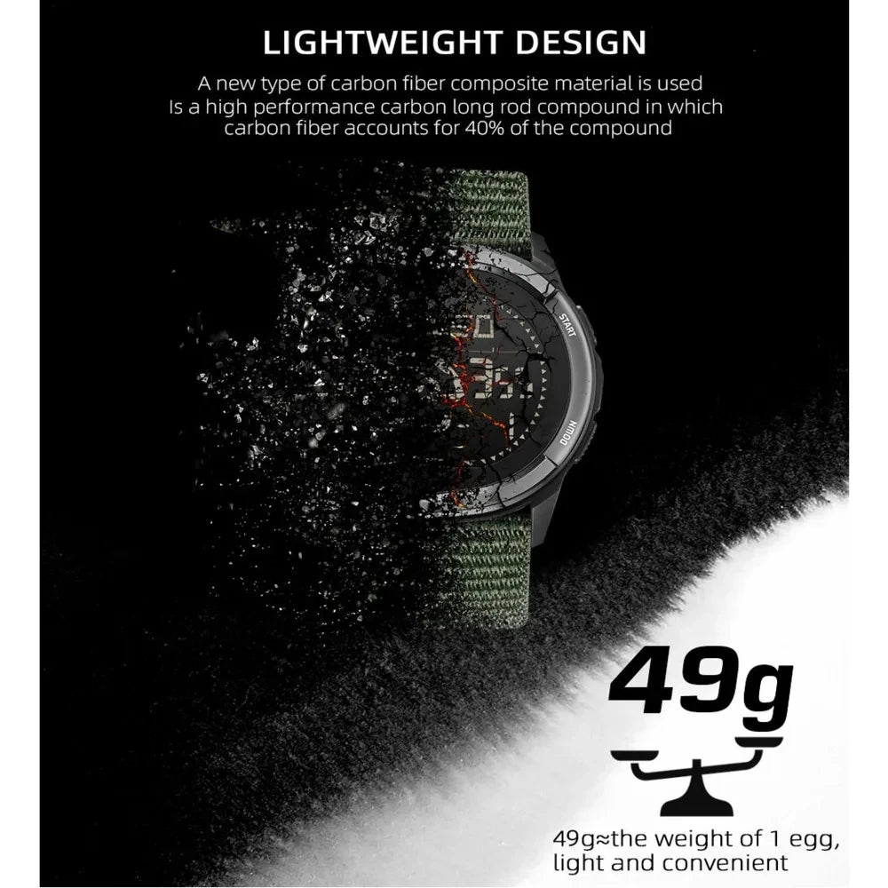 NORTH EDGE ALPS 45MM Men's Outdoor Sports Watch Waterproof Compass Metronome Carbon Fiber Case Nylon Strap