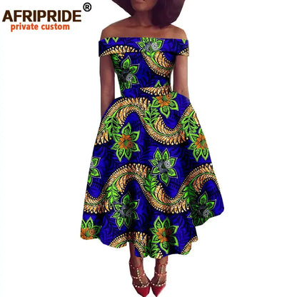 Women’s African Ankara Off-Shoulder Dress - Traditional Print Fashion Attire for Special Occasions