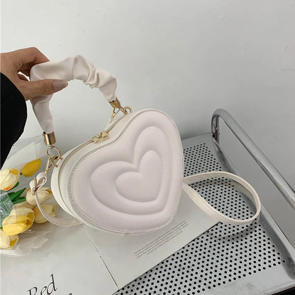 Fashion Love Heart Shape Shoulder Bag: Small Designer Crossbody Bag for Women - Solid PU Leather Top Handle Handbag