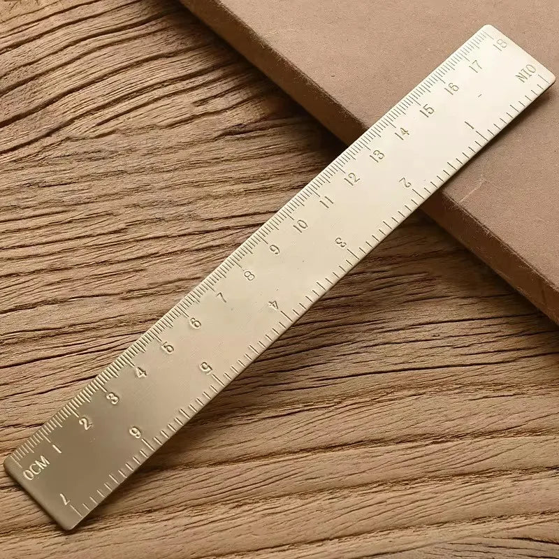 Retro Brass Metal Ruler Set - Centimeter and Inch Straight Rulers, Triangle Ruler, and Protractor for School and Office Use