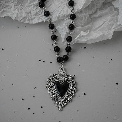 Gothic Bat Cross Necklace Set - Y2K Thorn Love Black Beaded Layered Jewelry for Halloween Parties