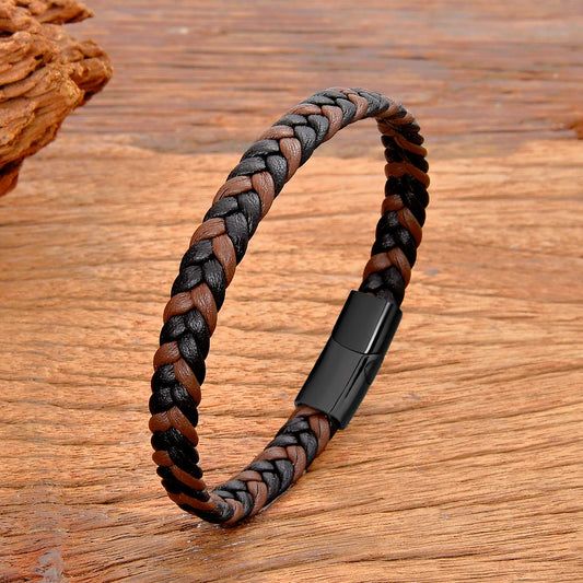 Classic Stainless Steel Leather Bracelet - Braided Couple Bangle Jewelry Gift for Women and Men