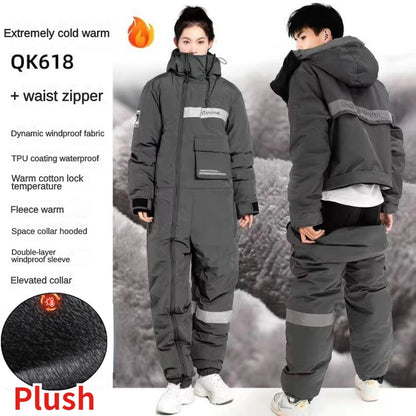 Winter Waterproof Windproof Motorcycle & Ski All-in-One Suit — Thick Plush Cold-Proof Riding Jacket