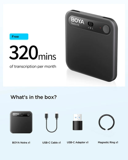 BOYA Notra AI Voice Recorder – Smart Portable Dictaphone with AI Noise Reduction, Voice Activated Recording for Meetings, Lectures & Business Use