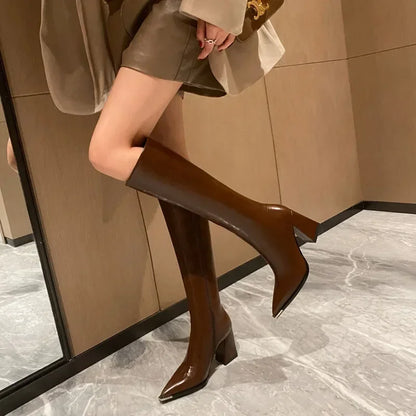 Pointed Toe Women's High Boots – Fashionable Side Zipper Long Booties, Elegant Party High Heel Shoes for Winter