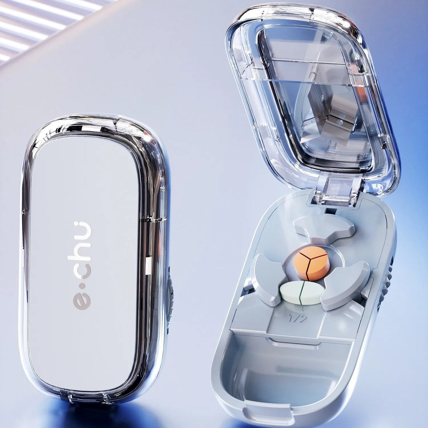 Quartering Pill Cutter & Storage Box – Portable Dustproof Medicine Tablet Crusher with Divider Organizer
