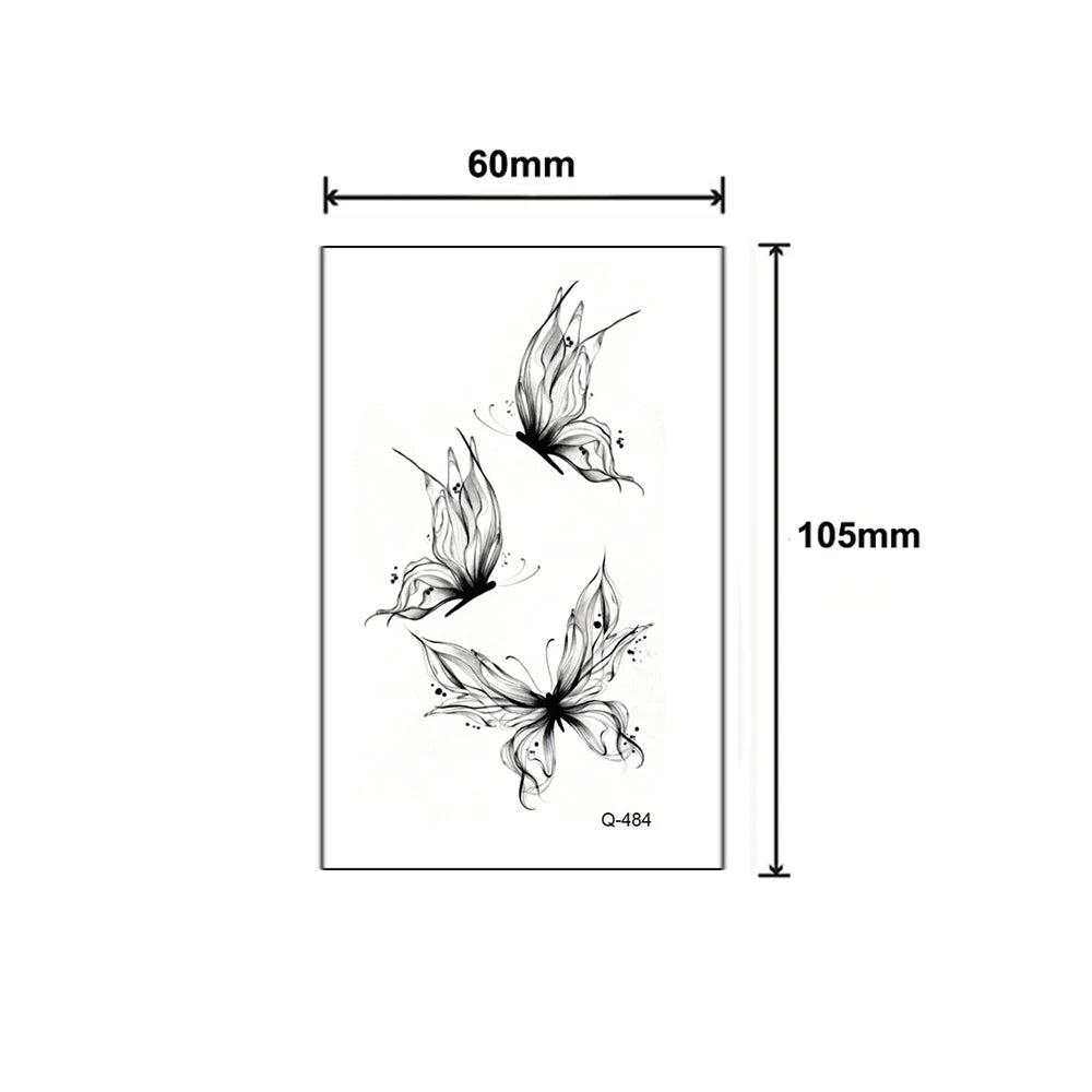Waterproof Temporary Tattoo Stickers - Mini Black Rose, Butterfly, Arrow, Flower, Wings, Maori, and Snake Designs for Wrist and Neck