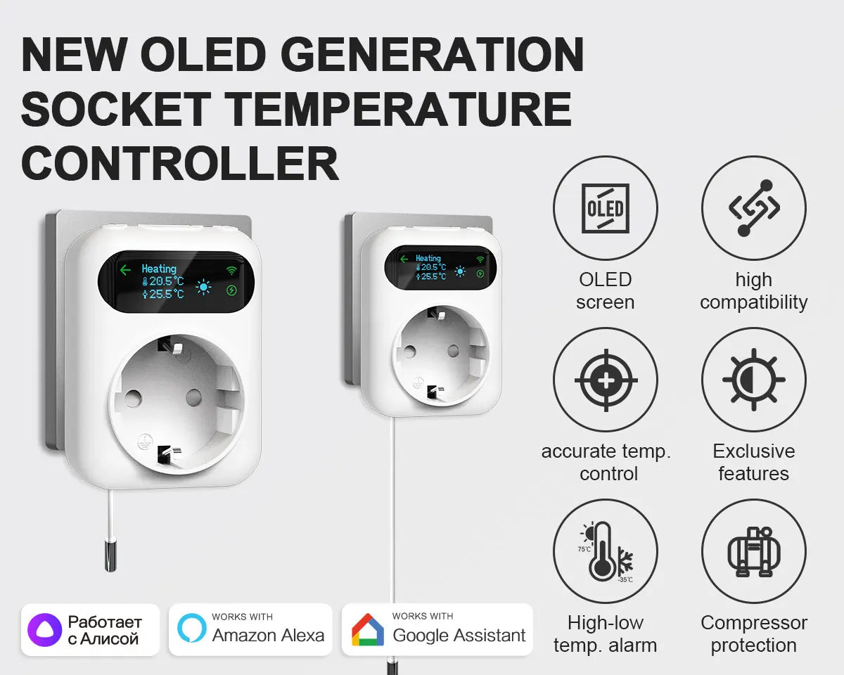 Smart WiFi Thermostat Plug – Tuya Wireless Temperature Controller for Boiler, Fan, Heating & Cooling, Alexa & Google Home Compatible