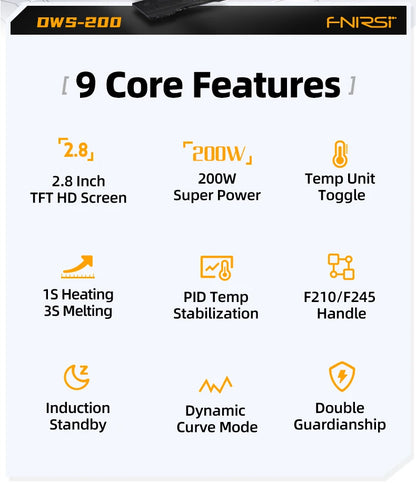 FNIRSI DWS-200 200W Power Soldering Iron Station | C210 C245 Handle for Electronic Welding & Rework