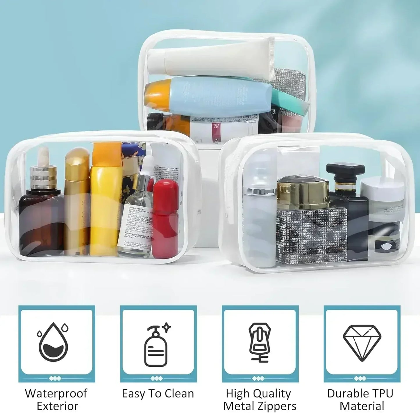 1/20PCS Transparent PVC Travel Organizer — Clear Makeup & Cosmetic Bag, Toiletry & Beauty Case
