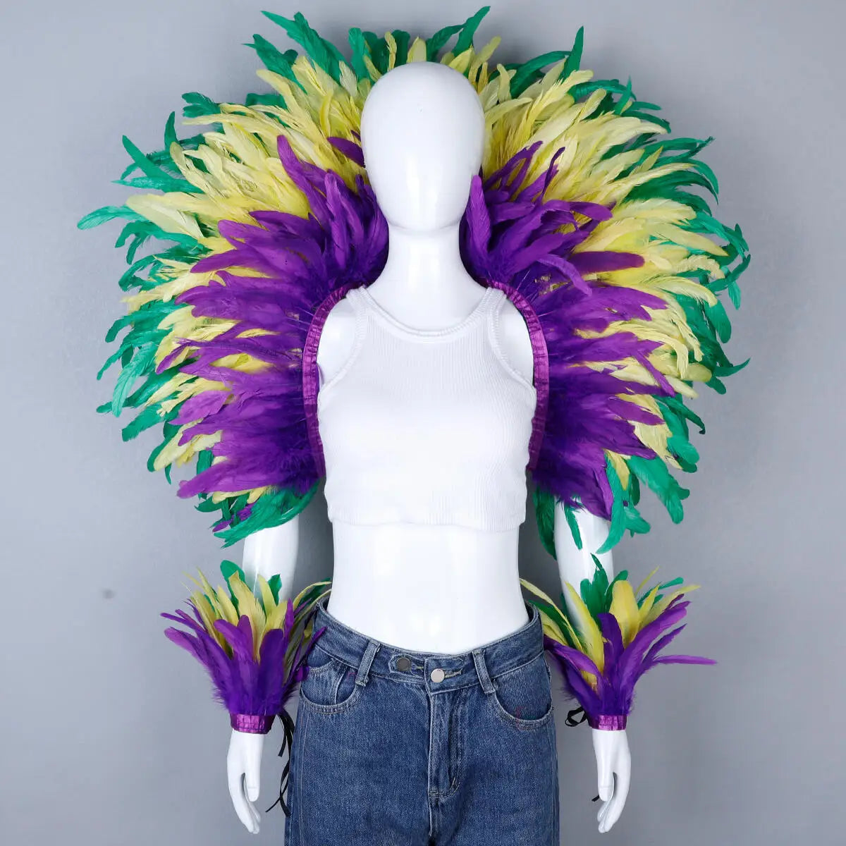 Women’s 2-Piece Feather Shawl Set - Elegant Punk-Style Cosplay Accessories for Halloween, Masquerade Balls, Parties, and Carnivals