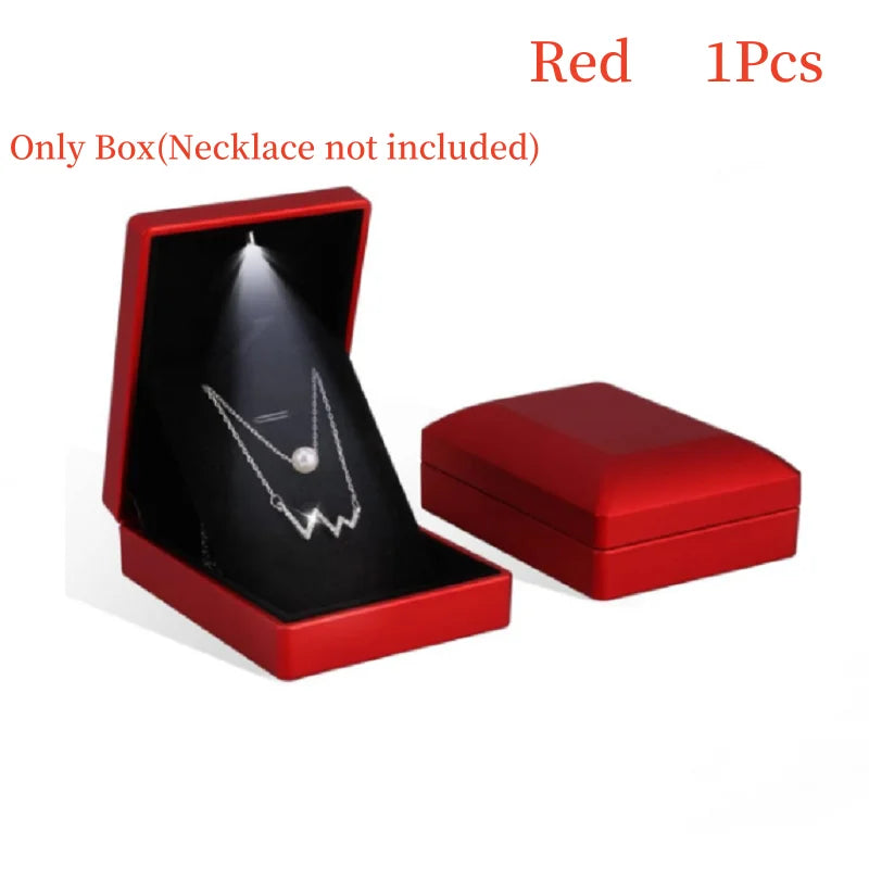 Pendant Box with LED Light - Velvet Jewelry Case, Square Shaped Gift Box for Engagement and Proposal Necklaces