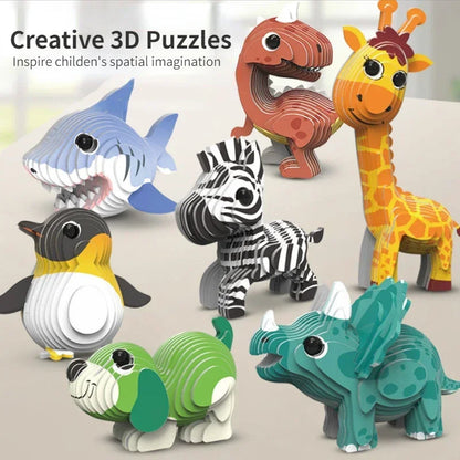 Children’s 3D Animal & Dinosaur Puzzle Set – Early Education Intelligence Toy for Kids Ages 3-6, Kindergarten Learning Model Kit