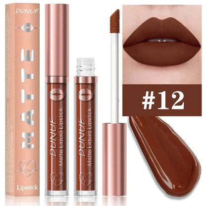 Matte Velvet Dark Red Brown Lip Gloss – Long-Lasting Waterproof Liquid Lipstick with Natural Moisturizer & Transparent Lip Oil