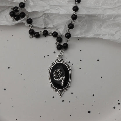 Gothic Bat Cross Necklace Set - Y2K Thorn Love Black Beaded Layered Jewelry for Halloween Parties