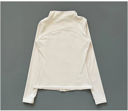 Quick Dry Stand-Up Collar Fitness Jacket for Women – Slim-Fit Zipper Yoga, Running & Cycling Top