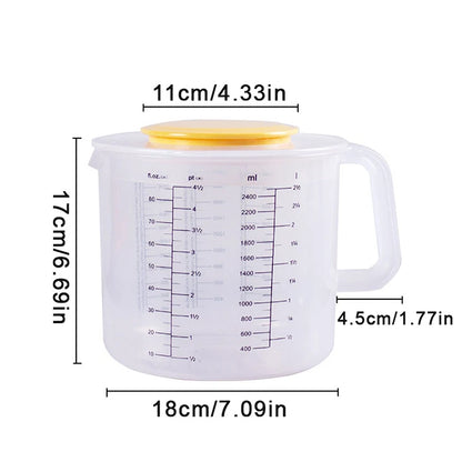 2.5L Large Measuring Cup with Lid - Transparent Plastic Kitchen Mixing & Baking Bowl for Home Use