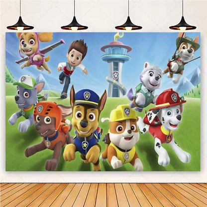 PAW Patrol Cartoon Puppy Birthday Party Backdrop – Animation Theme Decoration Background for Kids Party & Baby Shower Supplies Gift