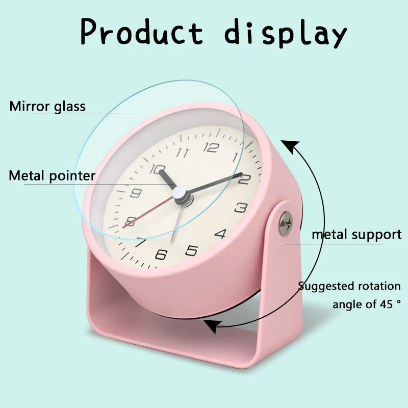 Creative Metal Minimalist Silent Alarm Clock – Small Quartz Desktop Clock for Student Desk, Room & Office Decor