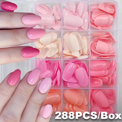 576PCS Colorful Press-On Fake Nails Set – Black & Red Oval/Square Short Full Cover Nail Tips for Salon-Style Nail Art