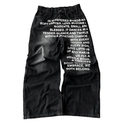 Y2K Vintage American Pattern Jeans for Men & Women – Gothic Harajuku Hip Hop Wide Leg Streetwear