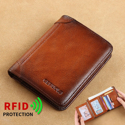 GERUOLA Slim RFID Genuine Leather Wallet for Men – Multifunctional Credit Card & ID Holder, Dark Brown Minimalist Bifold Wallet