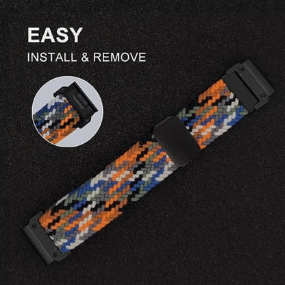 Elastic Nylon Quick Fit Strap for Garmin — 22mm & 26mm Enduro 2 Wristband for Fenix 5/5X Plus/6/6X Pro/7/7X Pro, Tactix 7 Pro
