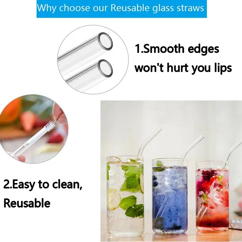 Eco-Friendly Reusable Glass & Metal Straws – 1/20PCS with Cleaning Brush for Smoothies, Milkshakes & Cocktails