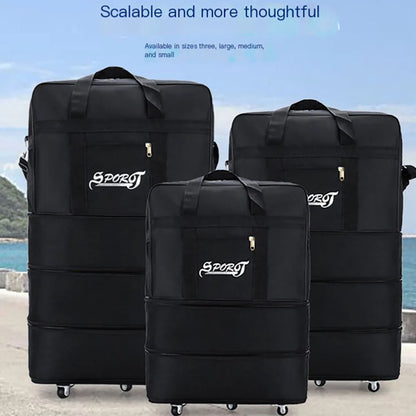 Foldable Trolley Travel Bag with Wheels – Expandable Black Luggage for Men & Women, Ideal for Weekend Trips & Overnight Travel