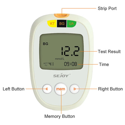 Glucose, Ketone & Uric Acid Meter Kit - Diabetes and Ketosis Testing with 150 Test Strips, Lancets and Lancing Device