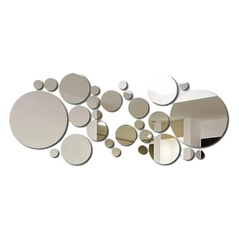 26-Piece 3D Acrylic Mirror Wall Stickers - Round DIY Decorative Tiles for Bedroom, Bathroom & TV Background Decor
