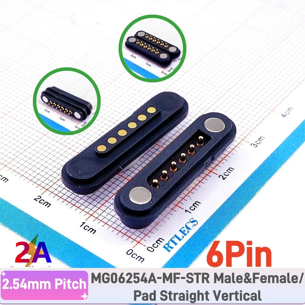 2A Waterproof Magnetic Pogo Pin Connector – 2.54mm Spring-Loaded DC Power Socket, 2-6 Positions