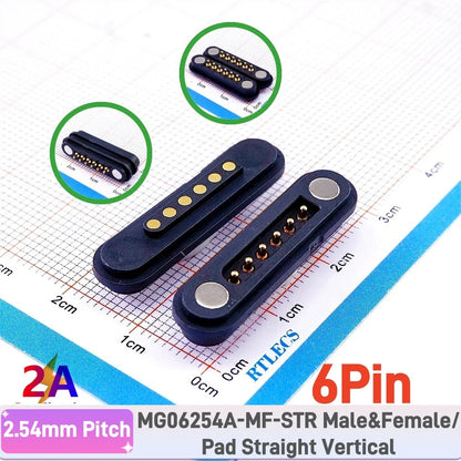 Magnetic Pogo Pin Connector - 2A Waterproof Spring-Loaded 2.54mm Male Female DC Power Socket, 2/3/4/5/6 Position Contact Strip