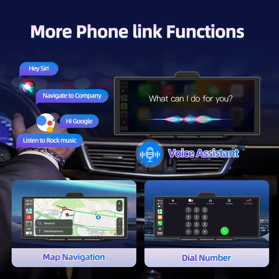 Imagebon 11.4″ H70 Pro 4K QLED Dash Cam - Wireless CarPlay & Android Auto, Dual Recording, Night Vision Car DVR
