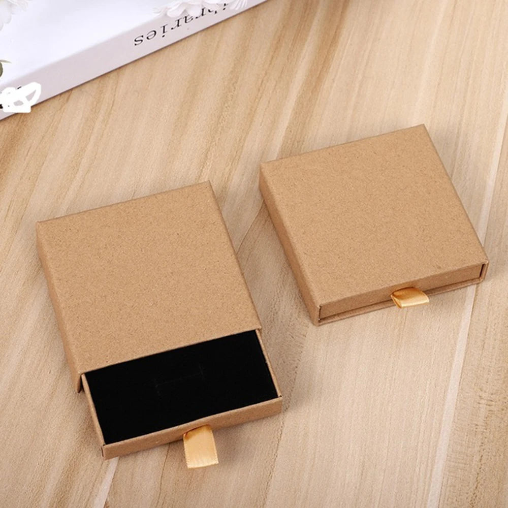 Thick Kraft Paper Jewelry Box — Drawer-Style Packaging for Rings, Necklaces, Bracelets & Earrings | Gift Case with Sponge Insert