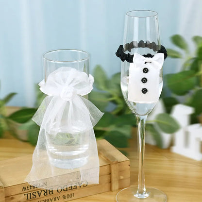 2Pcs Bride and Groom Wine Cup Wraps - Champagne Glass Bottle Covers for Wedding Table Decoration and Bachelorette Party Decor