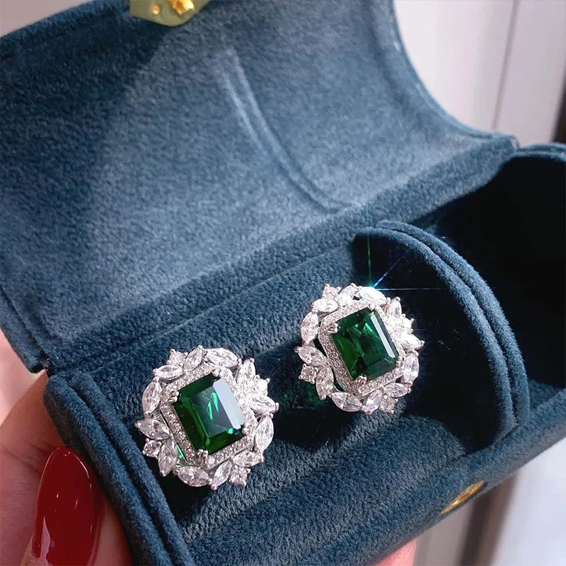 Huitan Luxury Women’s Ear Studs – Bright Green Zirconia Earrings, Delicate Design for Anniversary, Party & Jewelry Accessories
