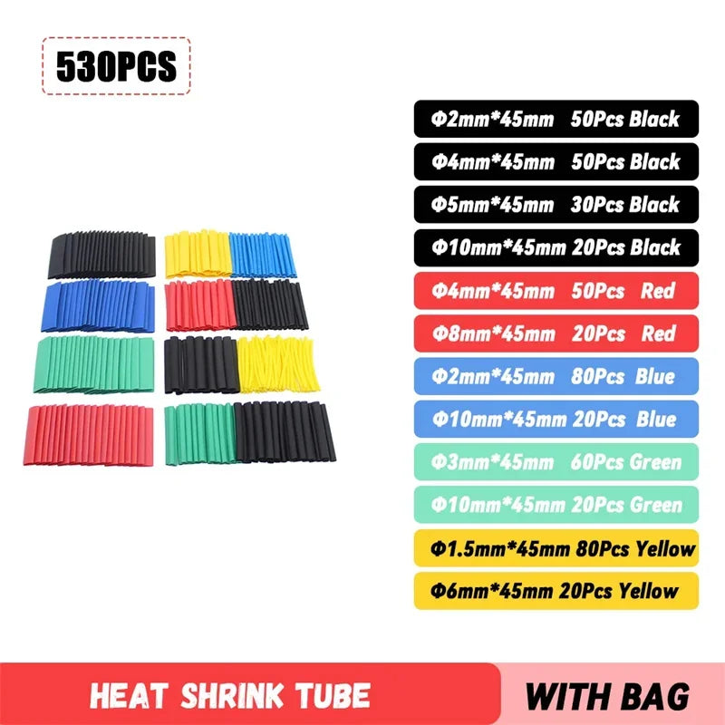 127/164/328/580Pcs Heat Shrink Tubing Kit – Shrinking Insulation Sleeving for Car Electrical Cable, Thermal Casing Wrap
