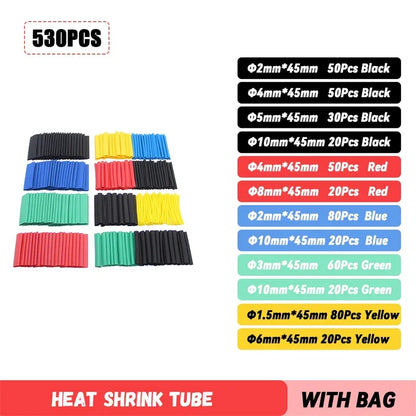 127/164/328/580Pcs Heat Shrink Tubing Kit – Shrinking Insulation Sleeving for Car Electrical Cable, Thermal Casing Wrap