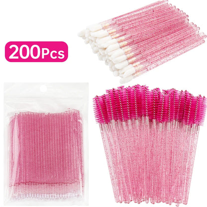 200pcs Eyelash Extension Makeup Set - Micro Brushes, Lash Removal Tools & Lip Line Brushes for Women