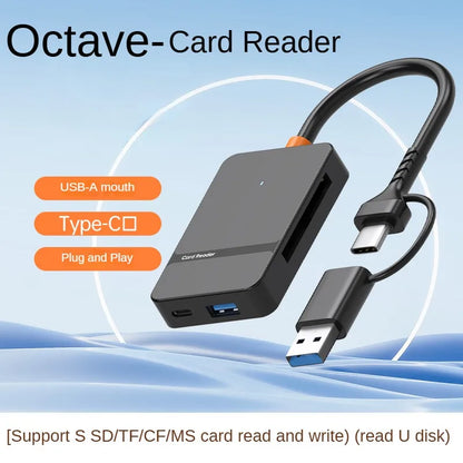 USB C 8 in 1 Card Reader - Supports SD, TF, CF, MS Cards and U Disk Read/Write Capabilities