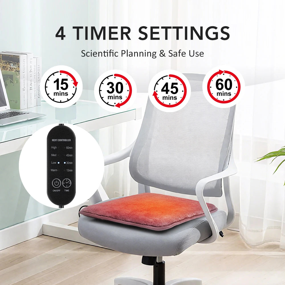 USB Heated Seat Cushion – 4-Level Temperature-Controlled Heating Mat for Cars, Office Chairs, and Winter Travel