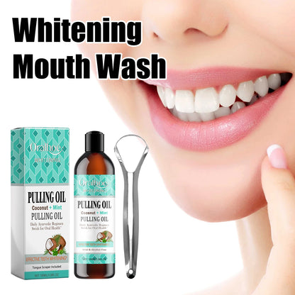 Coconut Mint Oil Pulling Mouthwash Kit - Fresh Breath Oral Care Set with Tongue Scraper for Daily Hygiene