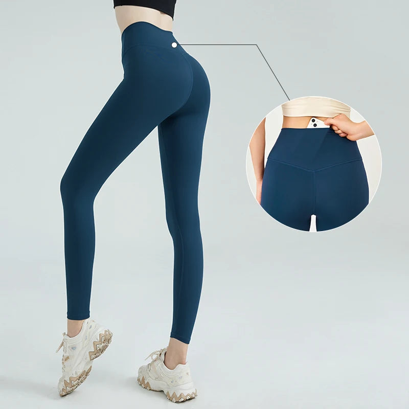 Naked Feel Butt-Lifting Yoga Leggings for Women – High Waist Sports Tights with Hidden Waist Pockets, Gym Fitness Wear