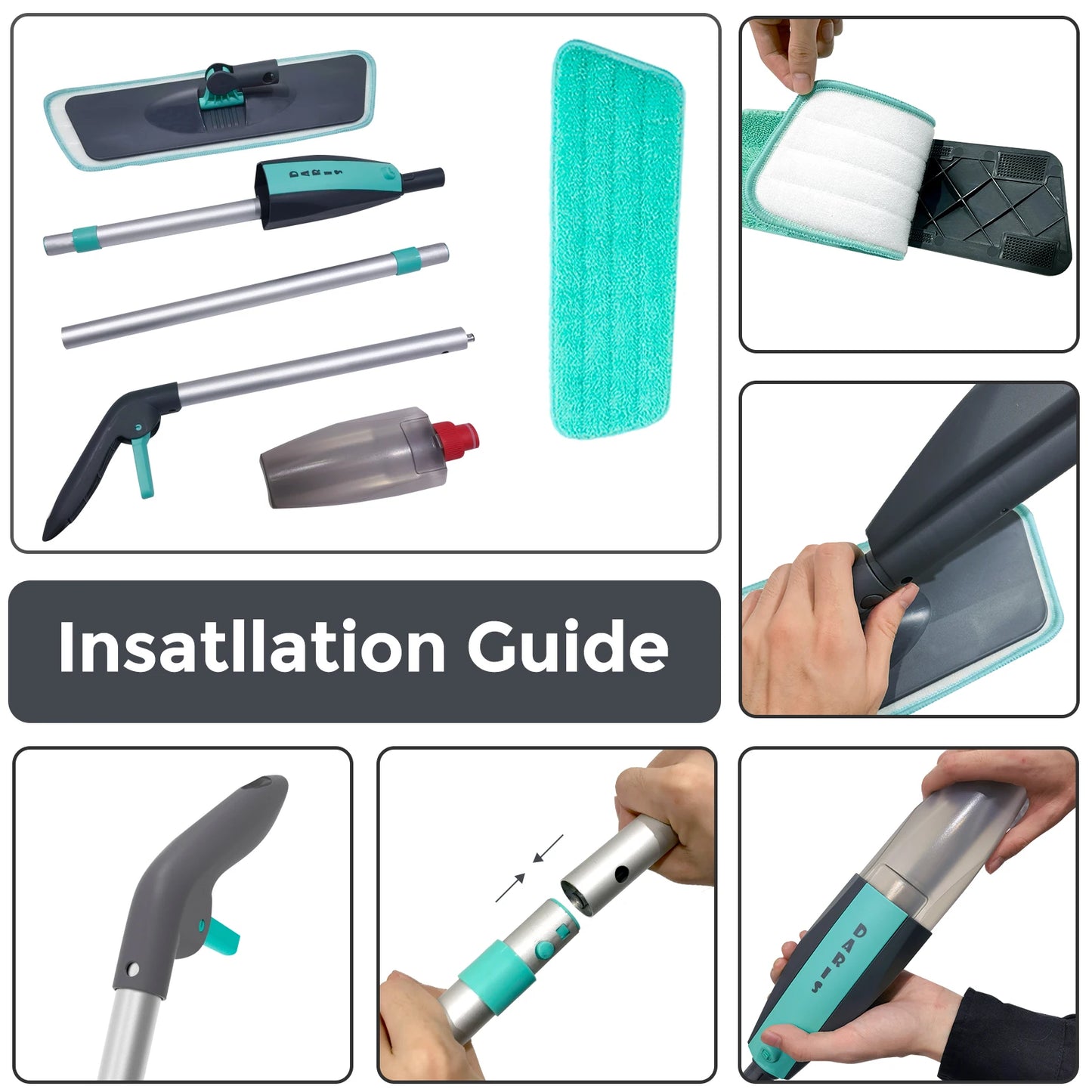 360° Rotation Magic Floor Cleaning Sweeper Broom: Flat Spray Mop with Microfiber Pads for Home Cleaning - Convenient Spin Mop Solution