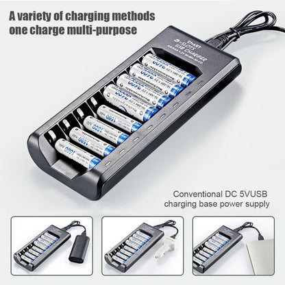 8-Slot Fast USB Rechargeable Battery Charger – AA/AAA NiMH 1.2V with Short Circuit Protection & USB Output
