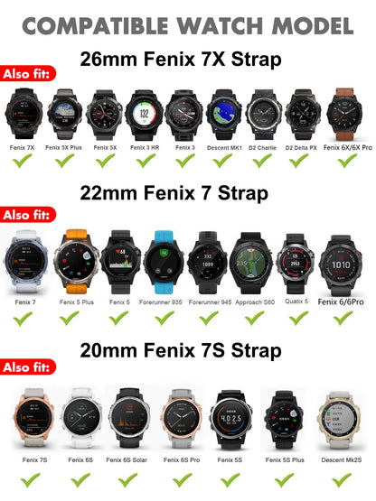 Silicone Watch Strap for Garmin Fenix 7X/7/7S/6/6X/5X/5S/3HR/945/935 – QuickFit 20/22/26mm Wrist Band