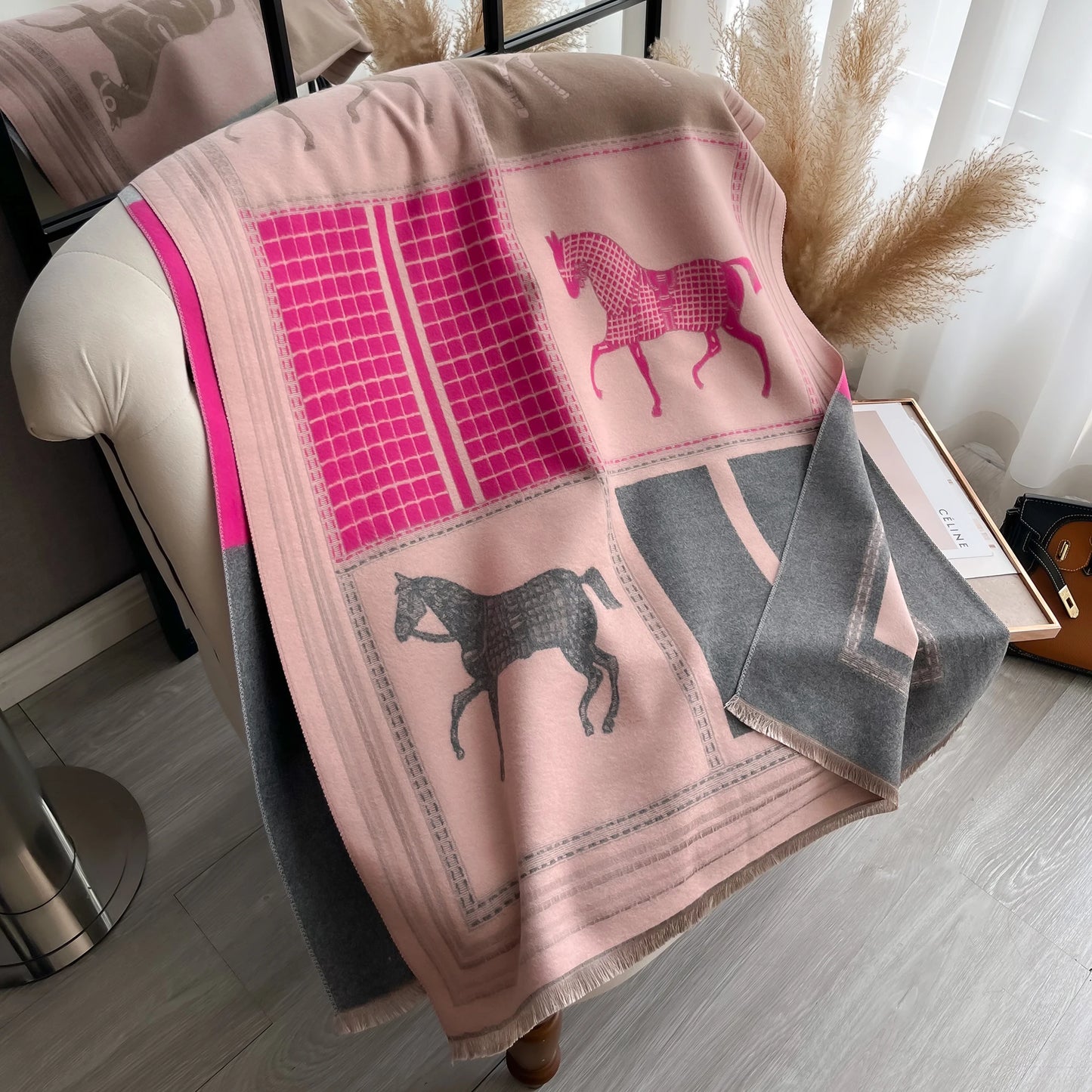 Autumn Winter Women’s Scarf — Pashmina Shawl & Wrap, Thick Cashmere Blanket Stole, Warm Outdoor Bufanda 2024 New Print