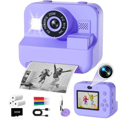 Children's Mini Digital Camera – Thermal Printing, Image Stabilization & 32GB Card Included