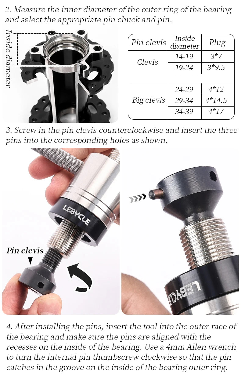 LEBYCLE Bike Hub Bearing Removal Tool — MTB & Road Bicycle Hub Tower Puller for Hub Repair